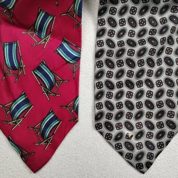 POLO RALPH LAUREN Lot Of 2 Men's 100% Pure Silk Ties Red & Gray Color Chair Des - Picture 2 of 8